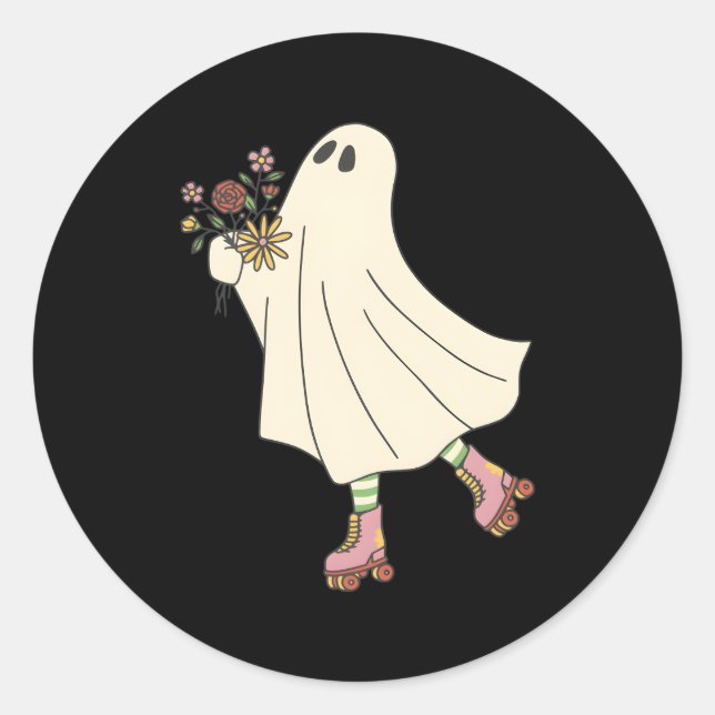 Ghost Roller Skate Halloween Classic Round Sticker (Front)