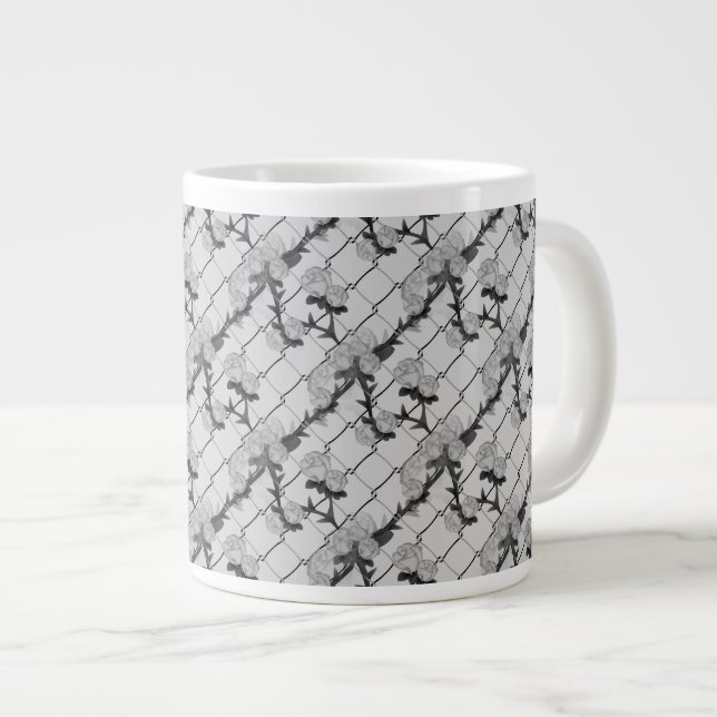 Ghost Rose Climbing a Chain Link Fence Seamless Pa Large Coffee Mug (Front Right)