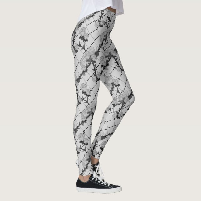 Ghost Rose Climbing a Chain Link Fence Seamless Pa Leggings (Right)