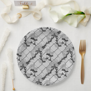 Ghost Rose Climbing a Chain Link Fence Seamless Pa Paper Plate