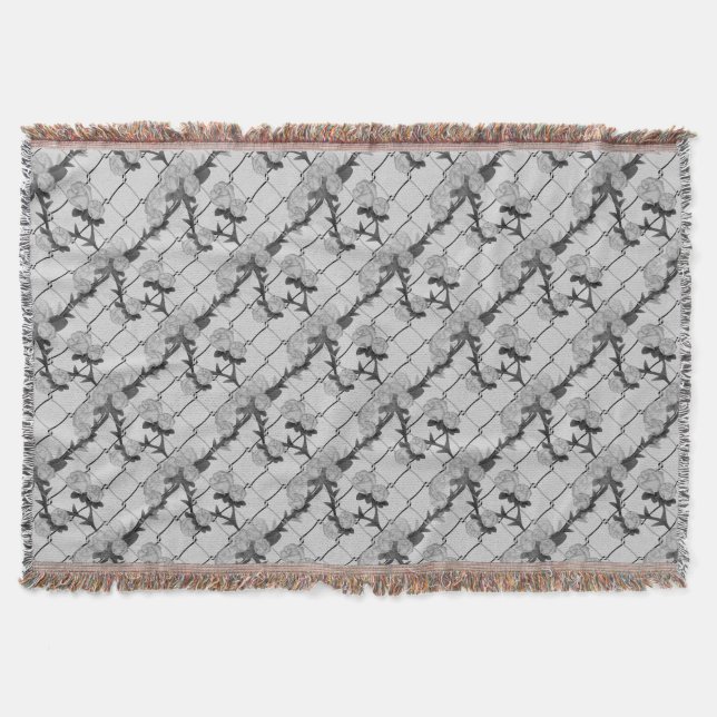 Ghost Rose Climbing a Chain Link Fence Seamless Pa Throw Blanket (Front)