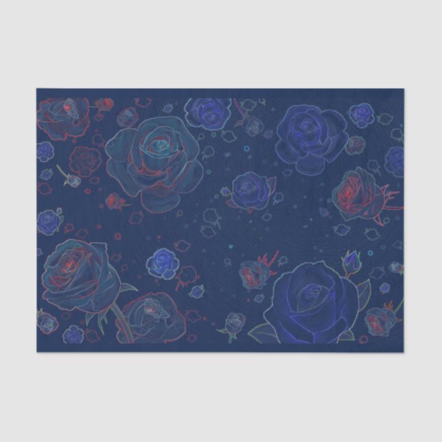 Ghost Roses Sapphire Blue Tissue Paper (Front)