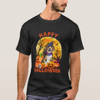 Ghost Scary Pumpkin Moon Witch Beagle Dog Happy Ha T-Shirt