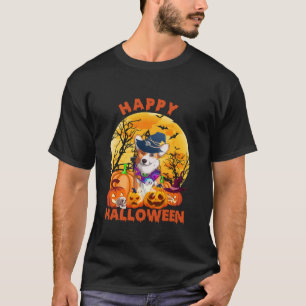 Ghost Scary Pumpkin Moon Witch Corgi Dog Halloween T-Shirt