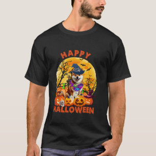 Ghost Scary Pumpkin Moon Witch Shiba Inu Dog Hallo T-Shirt