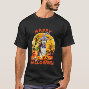 Ghost Scary Pumpkin Moon Witch Siberian Husky Dog T-Shirt