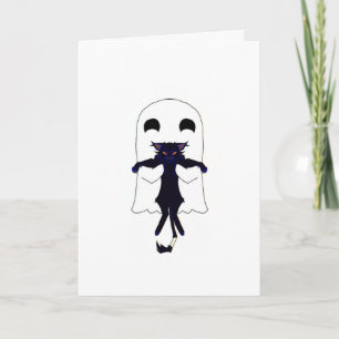 Ghost + Scraggly Black Cat Whimsical Card