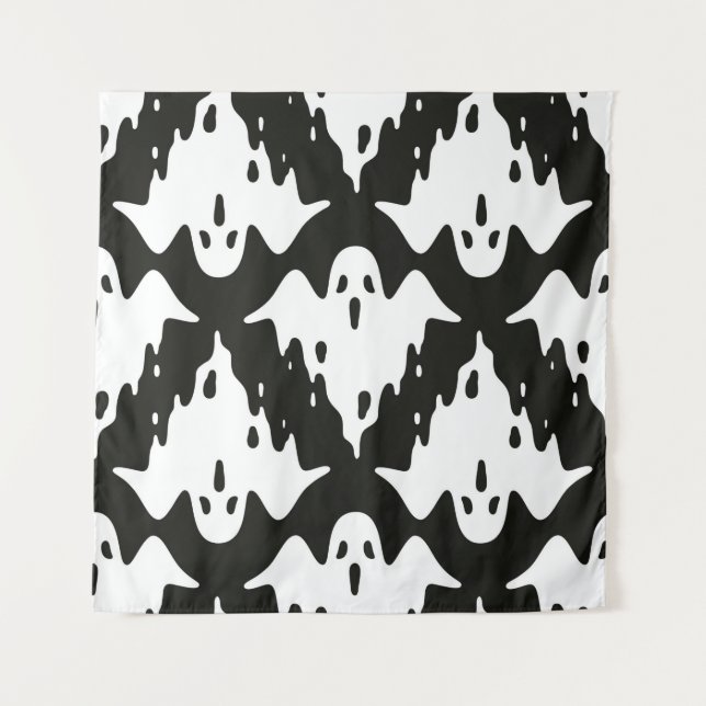 Ghost seamless pattern Halloween spooky vintage fl Tapestry (Front)
