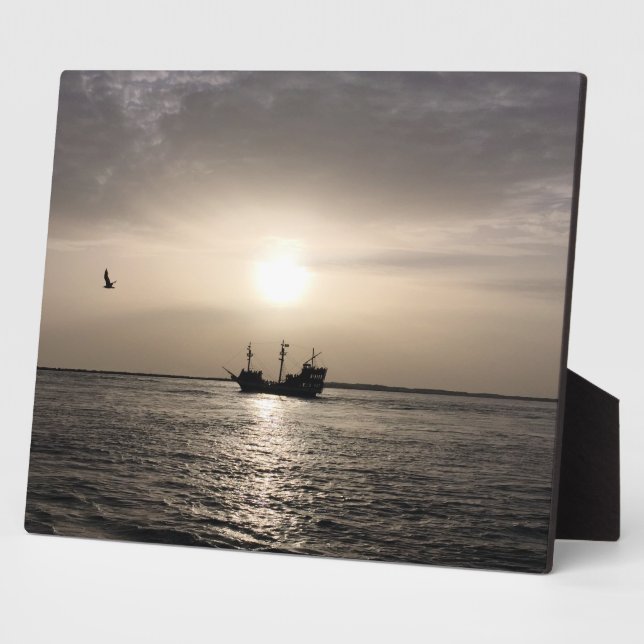 Ghost Ship at Sunset Canvas Print Plaque (Side)