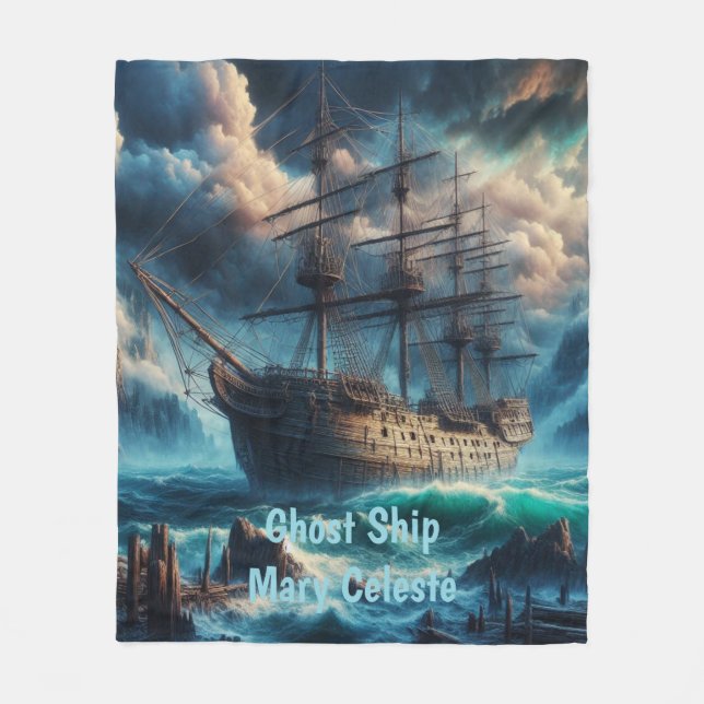 Ghost Ship Mary Celeste Haunting Maritime Mystery Fleece Blanket (Front)