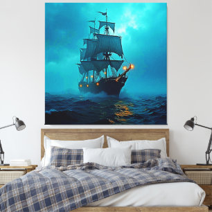 Ghost Ship on the Stormy Seas Design Canvas Print