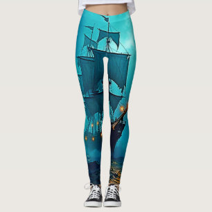 Ghost Ship on the Stormy Seas Design Leggings