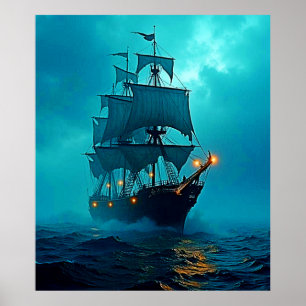 Ghost Ship on the Stormy Seas Design Poster