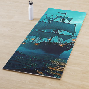 Ghost Ship on the Stormy Seas Design Yoga Mat