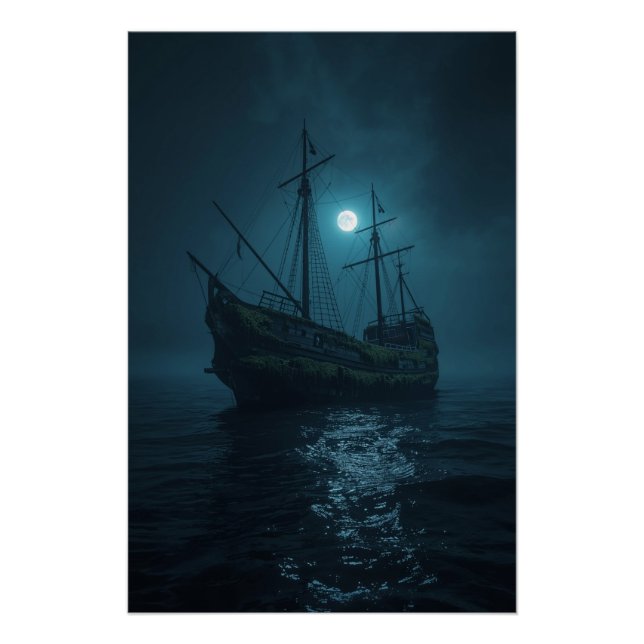 Ghost Ship Under the Moon – Haunted Ocean Night Poster (Front)