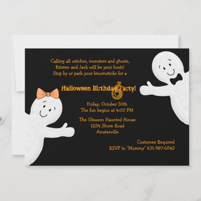 Ghost Siblings Halloween Party Invitation (Front)