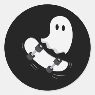 Ghost Skateboard Lazy Halloween Costume Fun Skateb Classic Round Sticker