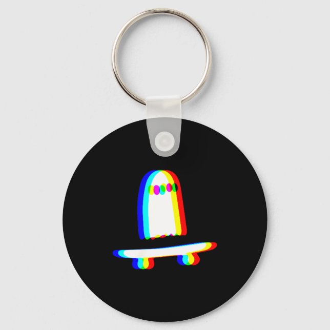 Ghost Skateboard Lazy Halloween Costume Funny Key Ring (Front)
