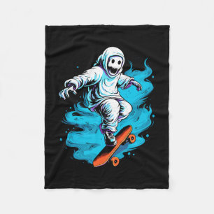 Ghost Skateboard Lazy Halloween Costume Funny Skat Fleece Blanket