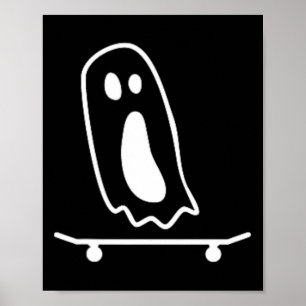 Ghost Skateboard Lazy Halloween Costume Funny Skat Poster