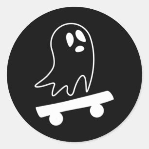 Ghost Skateboard Lazy Halloween Costume Skateboard Classic Round Sticker