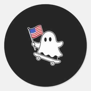 Ghost skateboard usa flag cute 4th of july funny classic round sticker