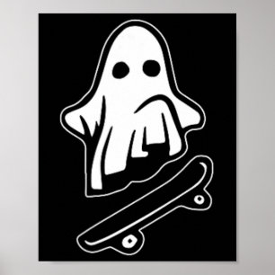 Ghost Skateboarding Halloween Costume Funny Ghoul  Poster
