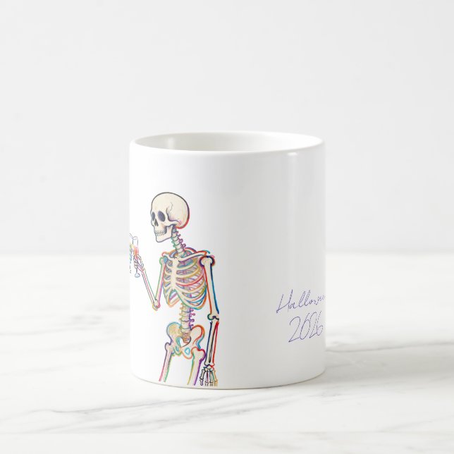 Ghost Skeleton Cheers Halloween Custom Text Coffee Mug (Center)