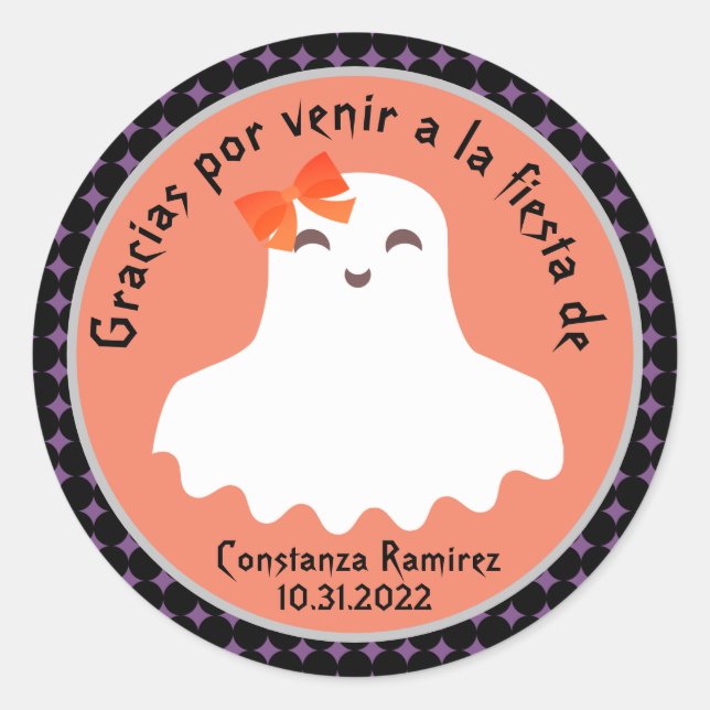 Ghost Spanish Halloween Gracias Thank You Party  Classic Round Sticker (Front)