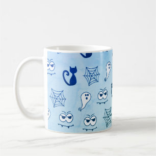 Ghost, Spiderwebs and Black Cats Blue Coffee Mug