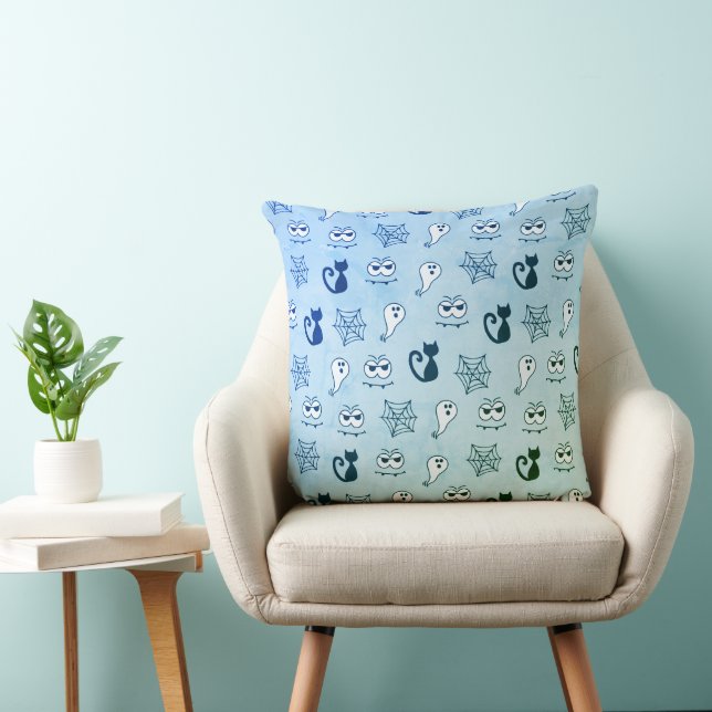 Ghost, Spiderwebs and Black Cats Blue Cushion (Chair)
