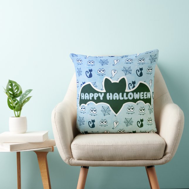 Ghost, Spiderwebs and Black Cats Blue Cushion (Chair)