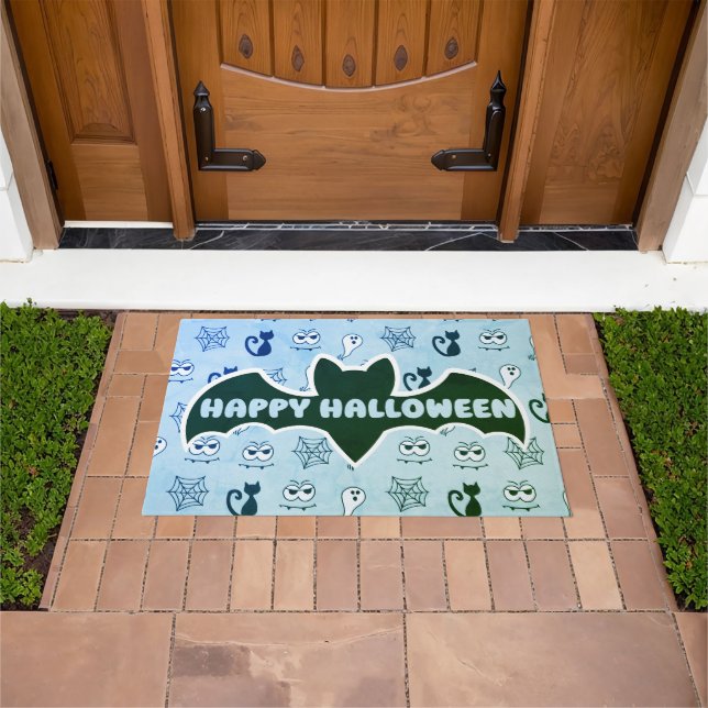 Ghost, Spiderwebs and Black Cats Blue Doormat (Outdoor)