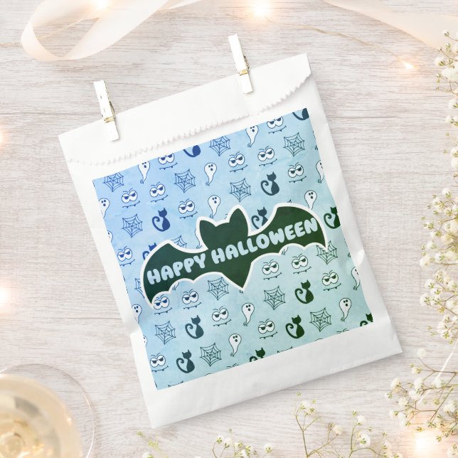 Ghost, Spiderwebs and Black Cats Blue Favour Bags (Clipped)