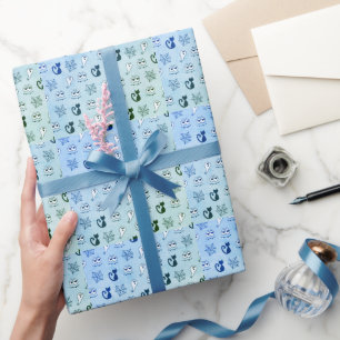 Ghost, Spiderwebs and Black Cats Blue Wrapping Paper