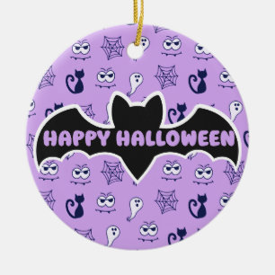 Ghost, Spiderwebs and Black Cats Purple Ceramic Tree Decoration