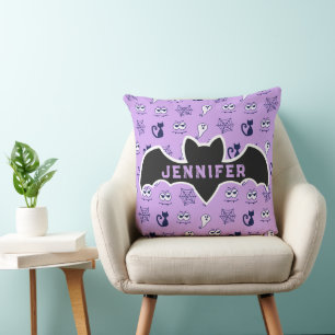 Ghost, Spiderwebs and Black Cats Purple Cushion