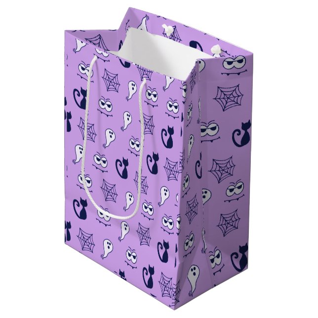 Ghost, Spiderwebs and Black Cats Purple Medium Gift Bag (Front Angled)