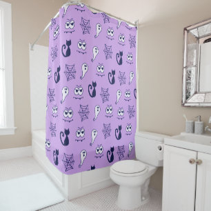 Ghost, Spiderwebs and Black Cats Purple Shower Curtain