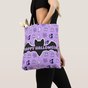 Ghost, Spiderwebs and Black Cats Purple Tote Bag
