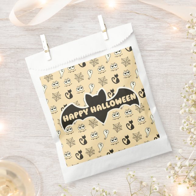 Ghost, Spiderwebs and Black Cats Yellow Favour Bags (Clipped)