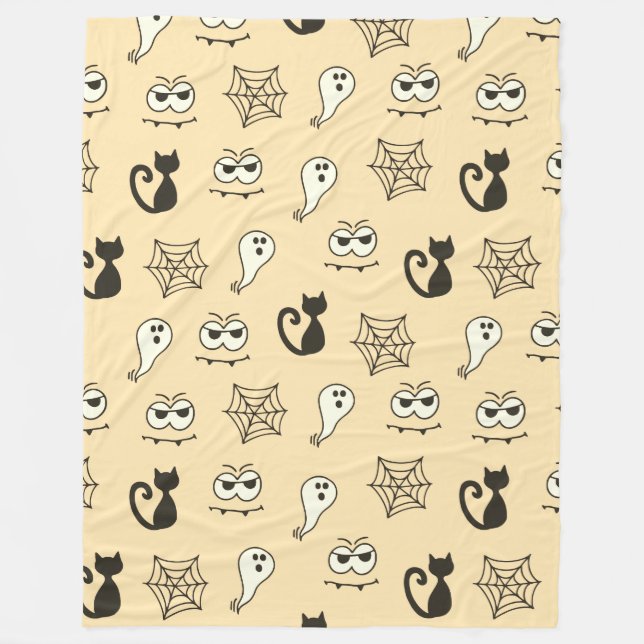 Ghost, Spiderwebs and Black Cats Yellow Fleece Blanket (Front)