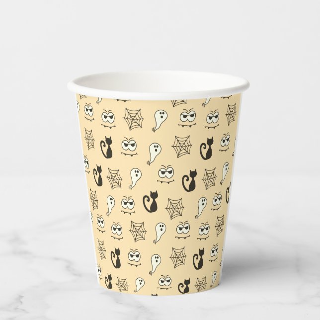 Ghost, Spiderwebs and Black Cats Yellow Paper Cups (Front)