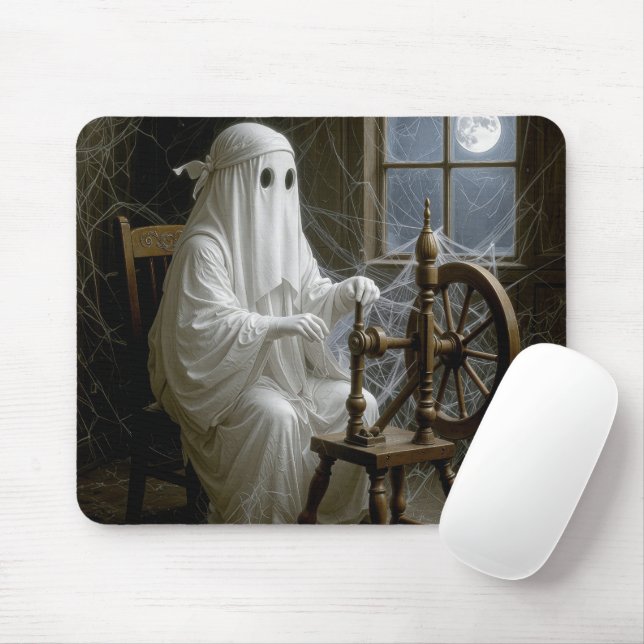 Ghost Spinning Cobwebs On a Spinning Wheel Mouse Mat (With Mouse)
