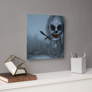 Ghost Spooky Creepy Ghost  Square Wall Clock