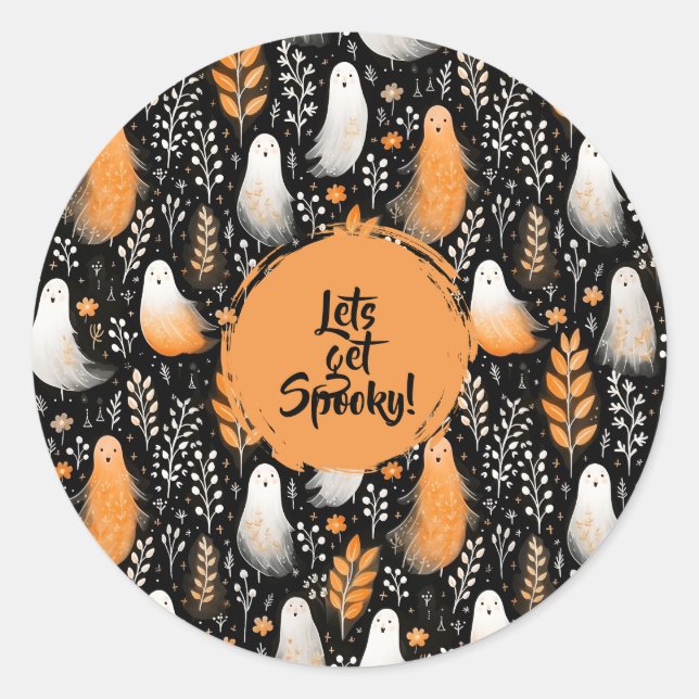 Ghost spooky cute Halloween black orange Classic Round Sticker (Front)