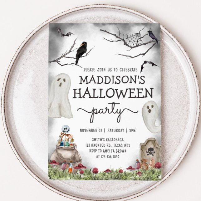 Ghost Spooky Halloween Birthday Party Invitation (Spooky Ghost Halloween Party)