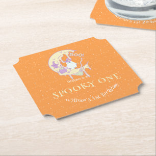 Ghost Spooky One Boy Halloween 1st Birthday Party Paper Coaster