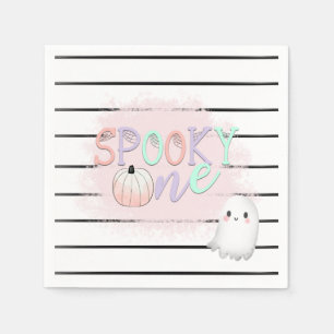 Ghost Spooky One Pastel Pink Halloween Birthday Napkin