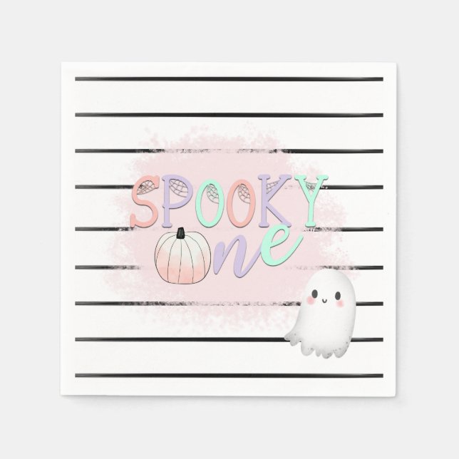 Ghost Spooky One Pastel Pink Halloween Birthday  Napkin (Front)